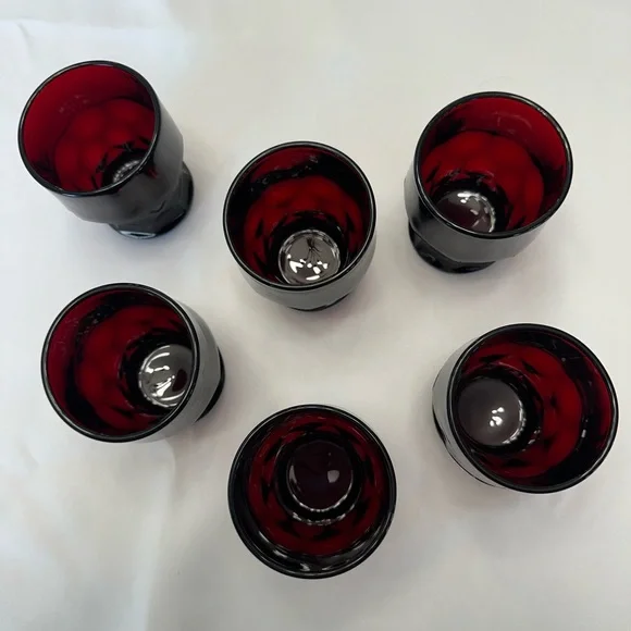 SET OF 6 Vintage Anchor Hocking Mini Georgian Glass Tumbler - Ruby - Picture 3 of 4